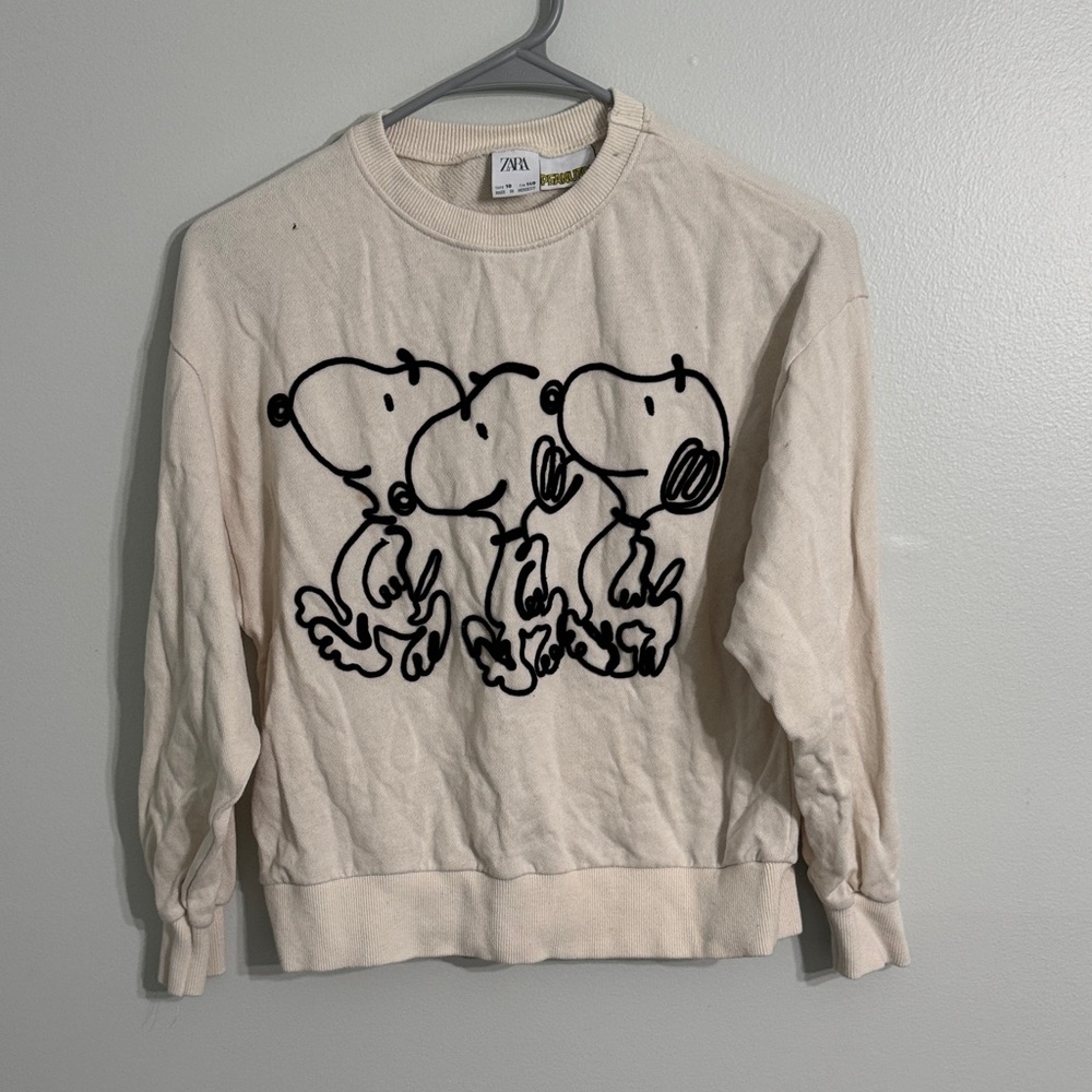 Zara Men's Cream Snoopy Crewneck Sweater